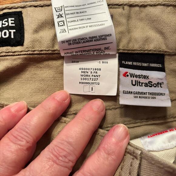 Ariat Low Rise Boot Flame Resistant Khaki Work Pant Cat 2 Size 34/30 NWT - Picture 6 of 16